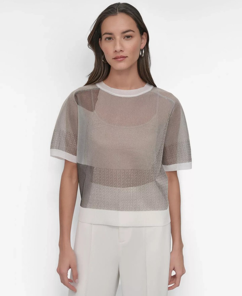 DKNY Women's Top Sz XS Sheer Print T-Shirt