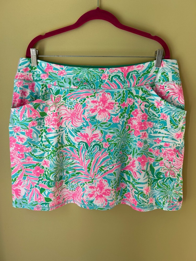 Lilly Pulitzer Maryana Skort Pink Aqua &Green Tropical Floral Print  Sz:XL