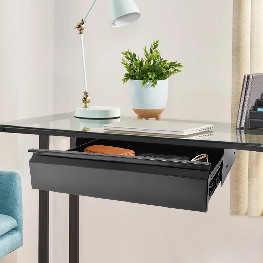 Black Sliding Pull-out Drawer Under Table Mounted Drawer Storage Box Organizer