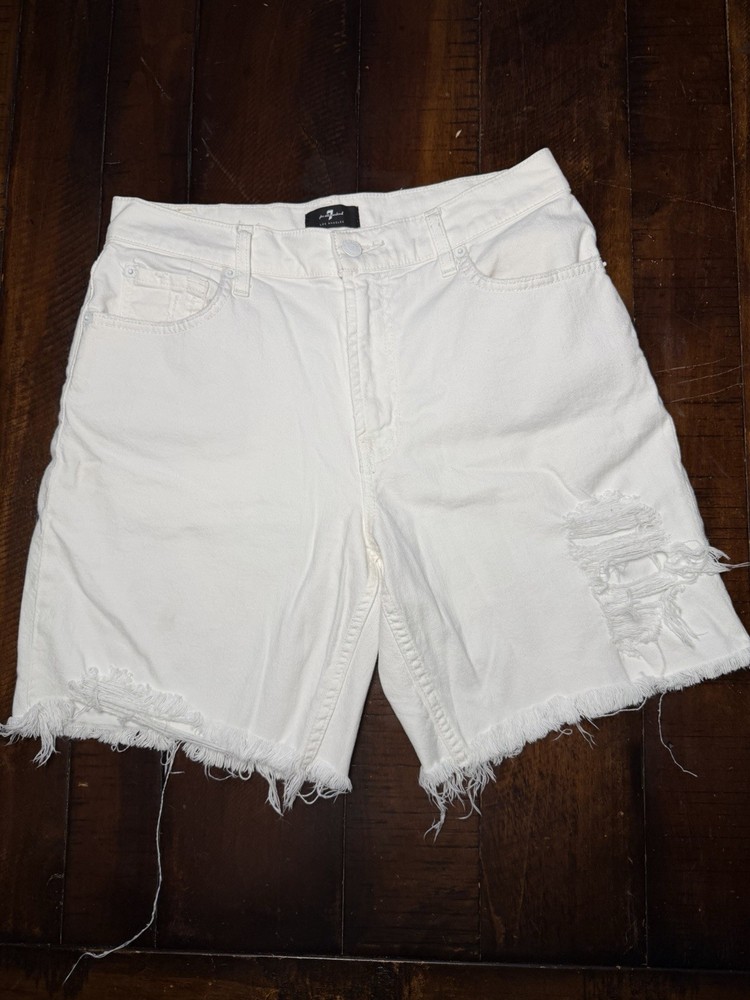 Seven for All Mankind Women's Boyfriend Short White Cutoff Jean Shorts Size 28
