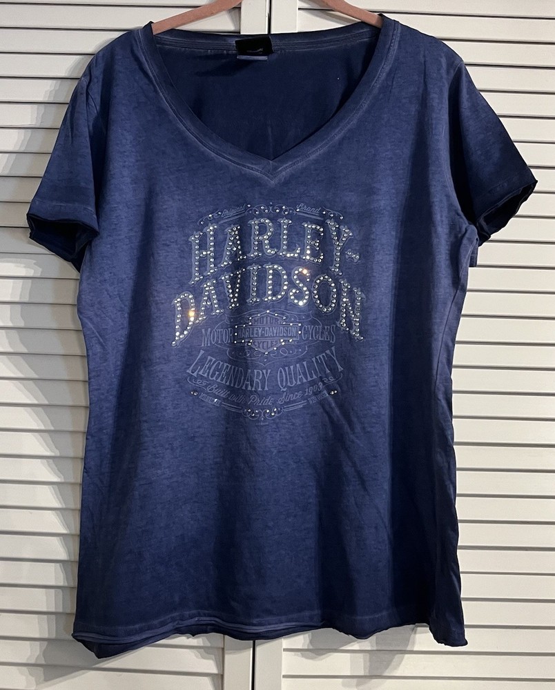 Women’s Harley Davidson Orlando FL Blue Bedazzled T-Shirt Large