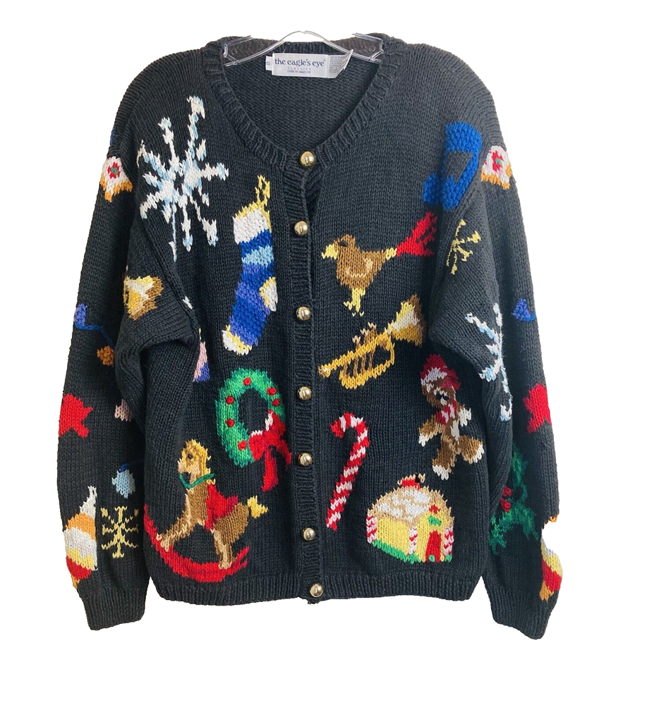 The Eagle's Eye Christmas Sweater  Women’s Size Small Black