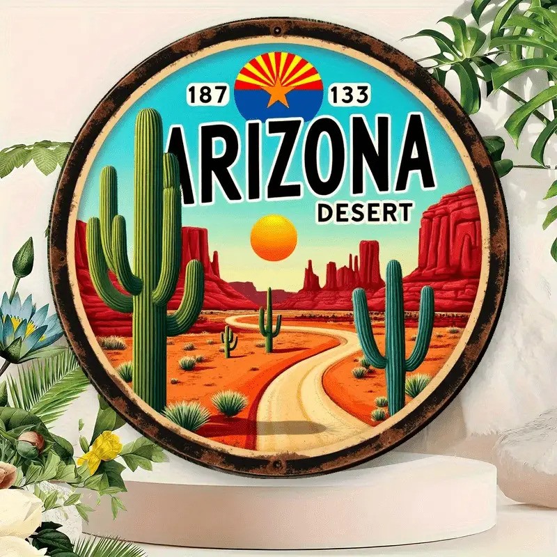 Vintage Arizona Desert Metal Wall Art Cactus Landscape
