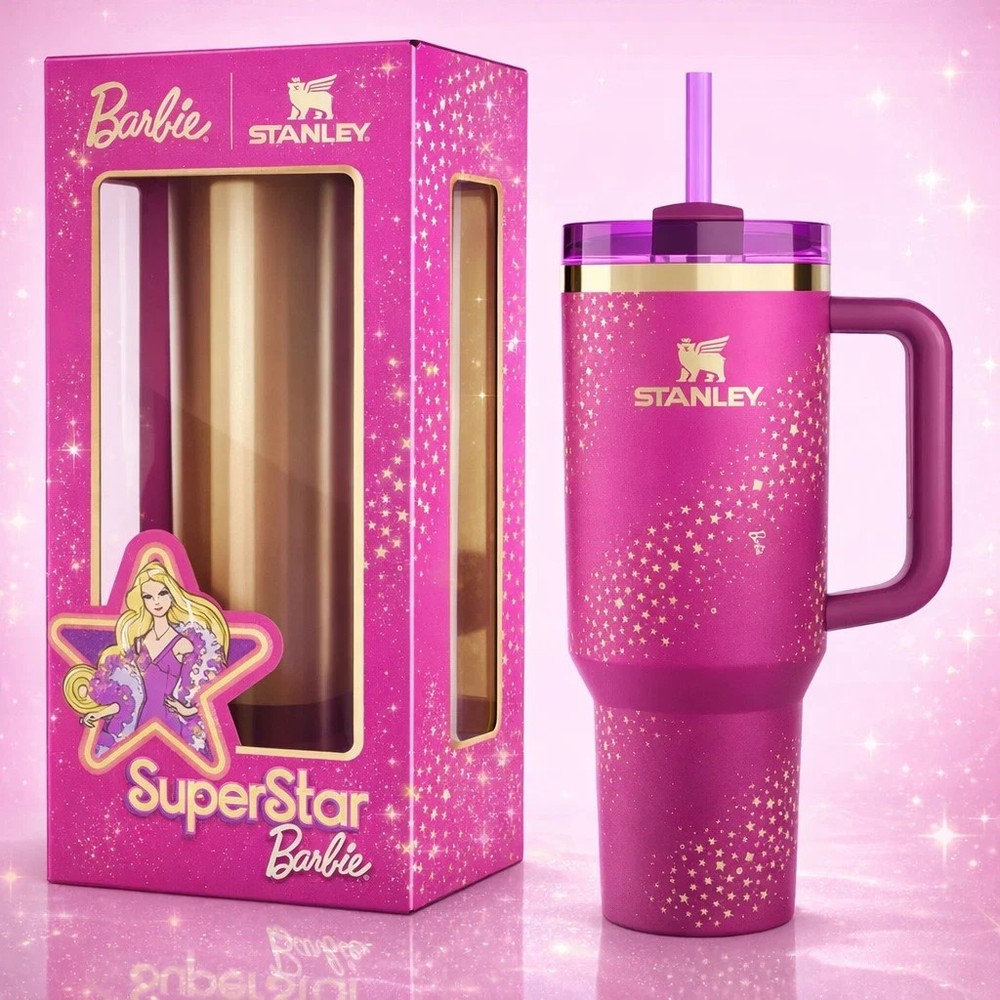 Barbie x Stanley 40oz Tumbler Pink Star Limited Edition Handle Cup w/ Straw