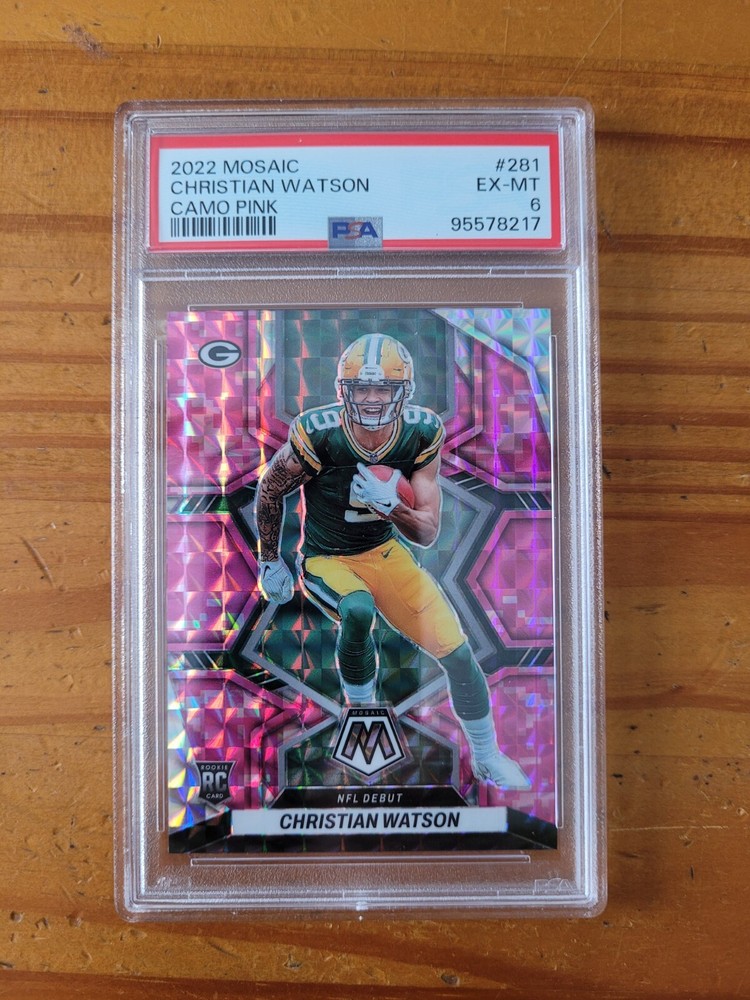 2022 Panini Mosaic - NFL Debut Christian Watson #281 Camo Pink Mosaic Prizm (RC)