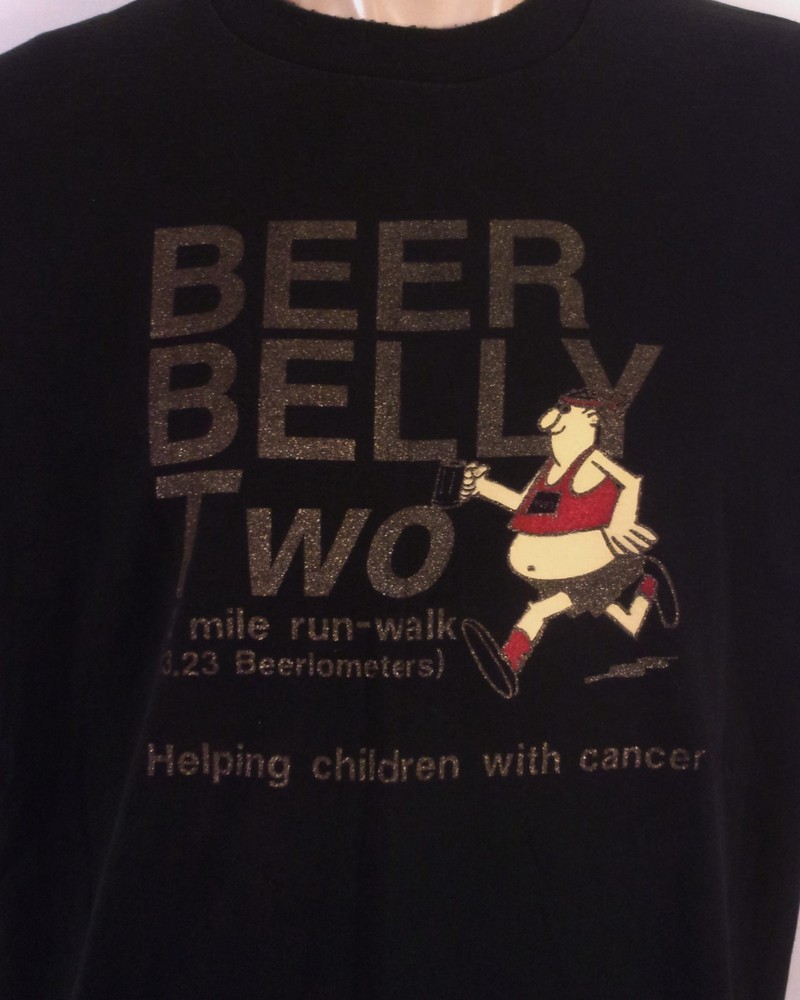 vintage 80s single stitch Beer Belly Two Mile Run Walk T-Shirt glitter print XL