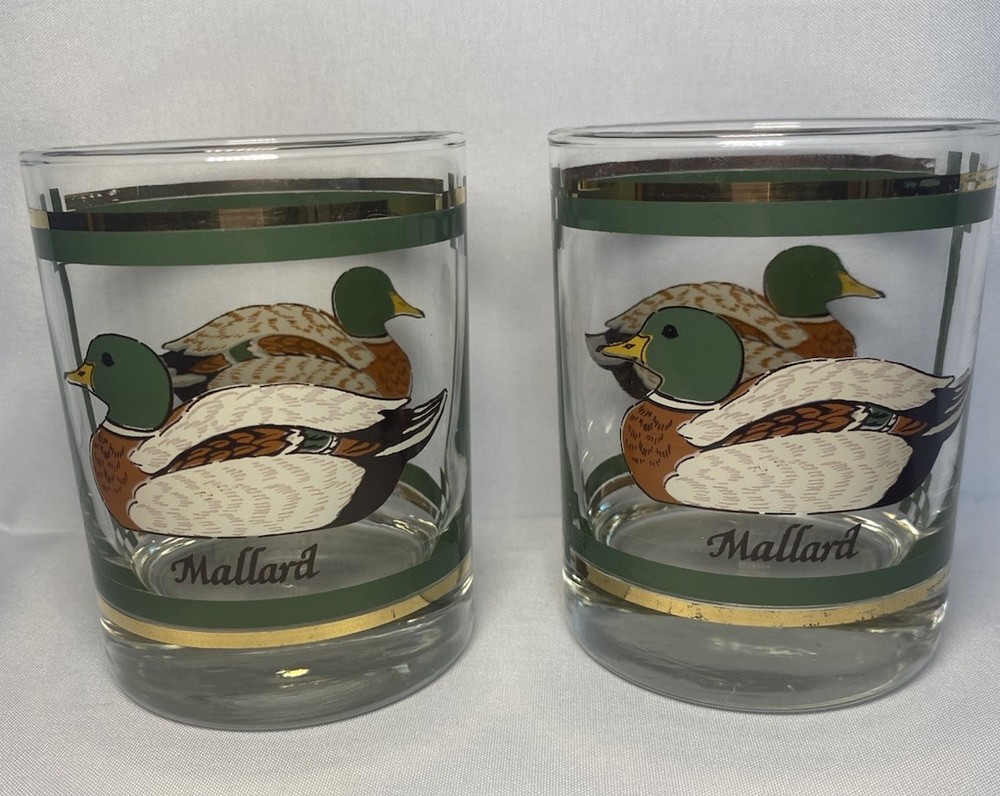Set of 2 Mallard Duck Vintage Decorated 10 oz Old Fashioned Whiskey Glasses