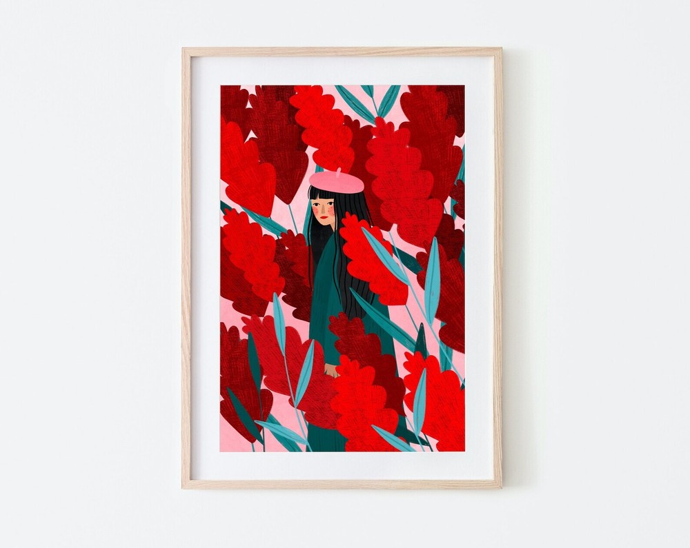 Ichika Or One Thousand Flowers Floral Art Print Woman Illustration Japanese