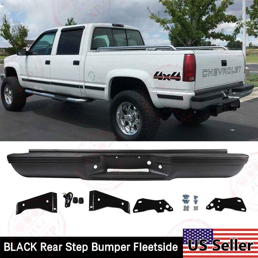 Black Rear Step Bumper Assembly For 88-00 Chevrolet C1500 C2500 K1500 Fleetside