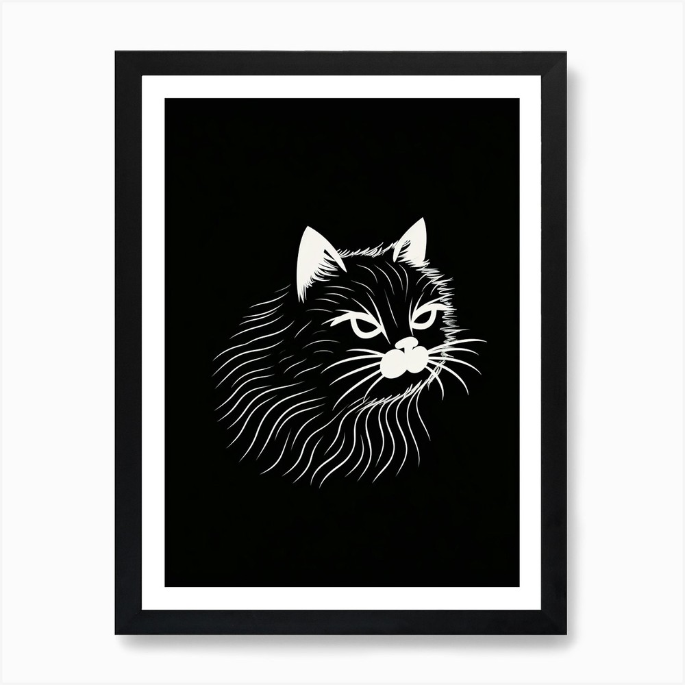 Abstract Cat Line Art Framed Canvas Wall Decor-image