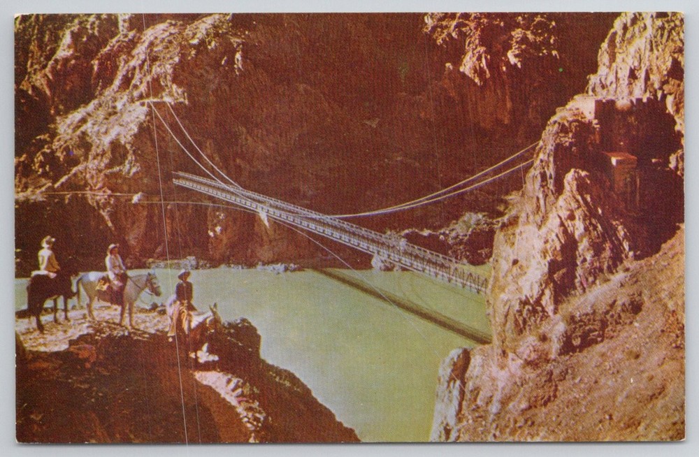 Kaibab Suspension Bridge Grand Canyon Arizona Postcard Fred Harvey Kodachrome