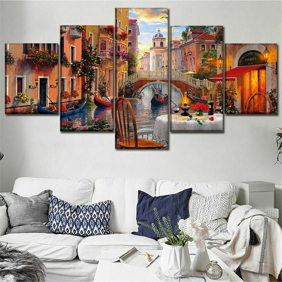 Abstract Art Romantic Venice 5 Piece Canvas Print Wall Art Poster Home Decor-image