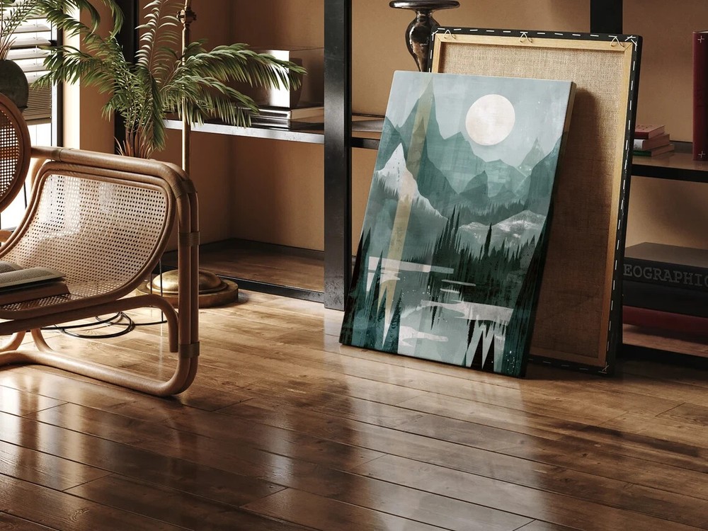 Nordic Abstract Moon Painting, Green Unframed Canvas Print Australian Wall Art