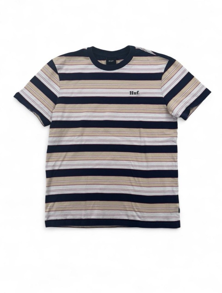 Men’s HUF Worldwide Embroidered Logo Crewneck Horizontal Stripe T-Shirt Size M