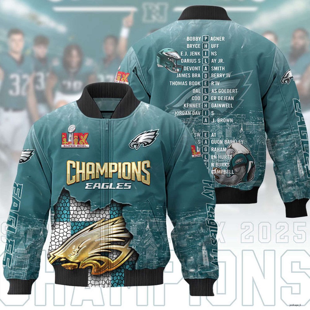 SALE Philadelphia Eagles 2025 Super Bowl LIX Champions Fleece Bomber Jacket