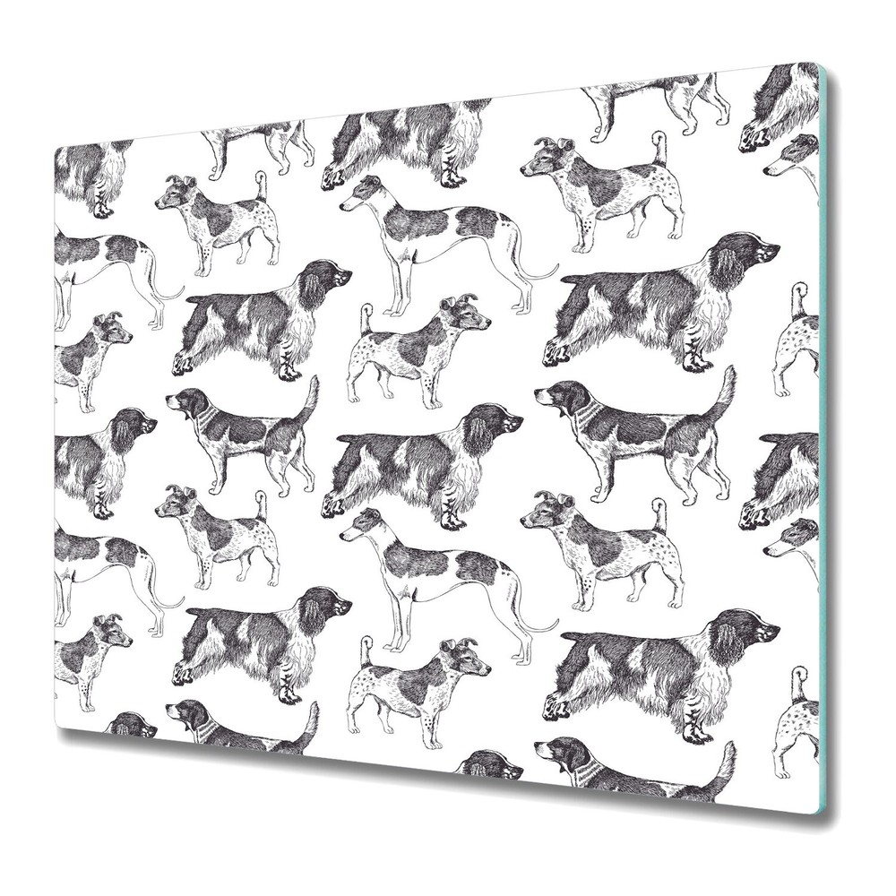Glass Worktop Saver Kitchen Vintage Dogs Black & White Romantic Vintage 60x52