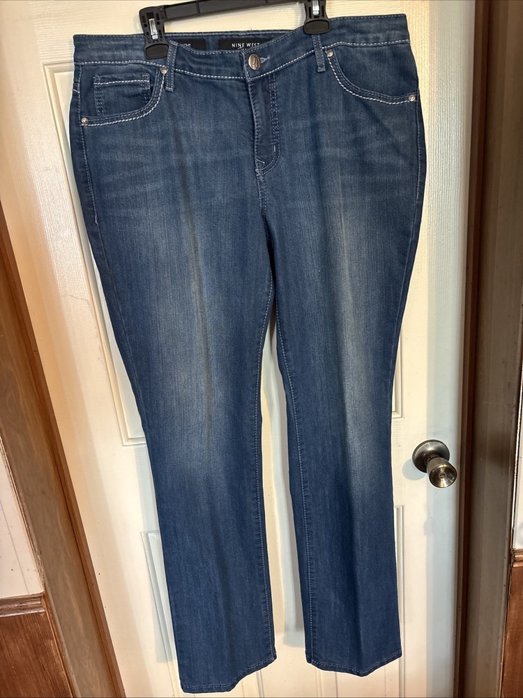 Nine West End Women's Sz 12/31 Blue Bootcut Dark Wash Cotton Blend Stretch Jeans