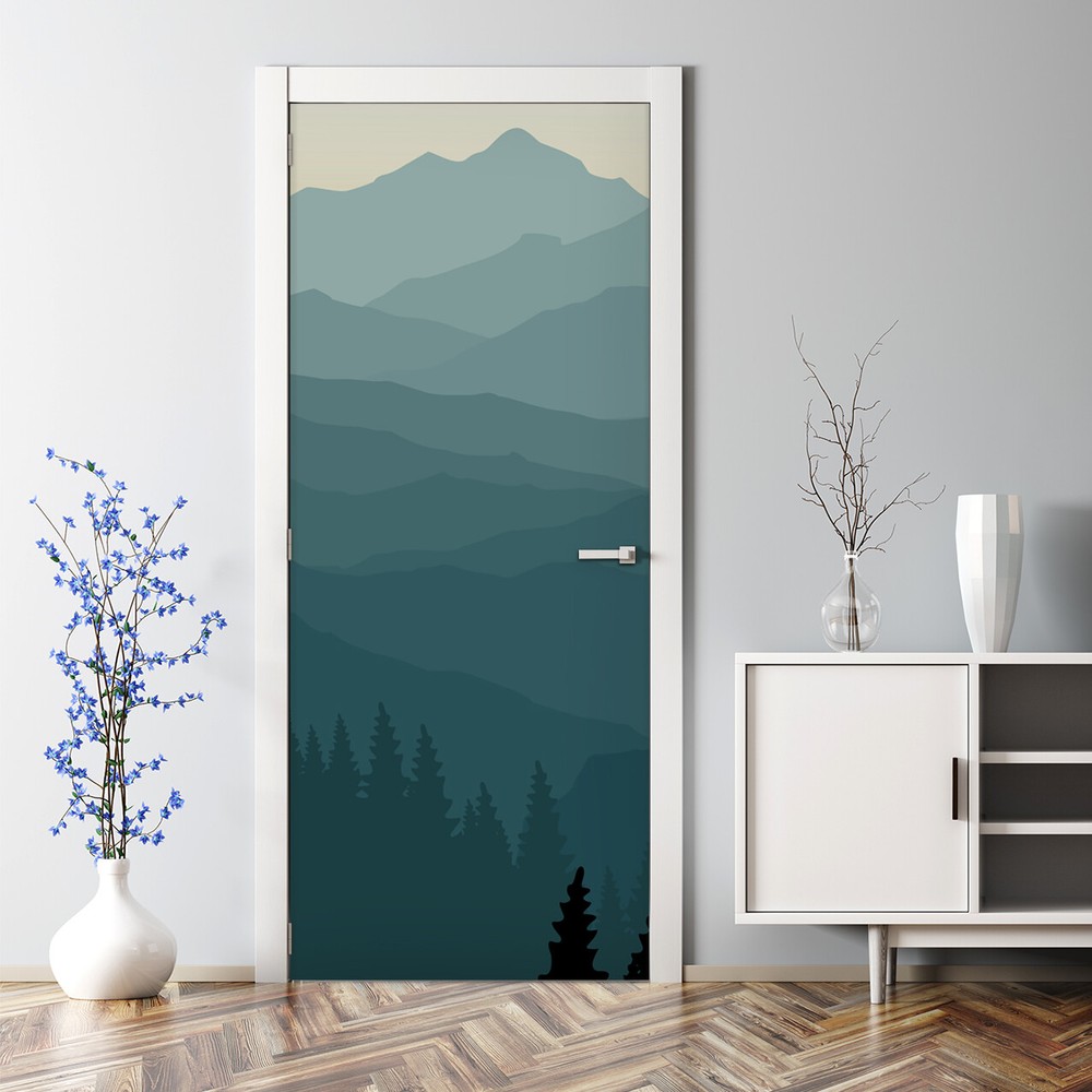 Mountain Watercolor Adhesive Door Sticker for Kids Room or Nursery Decor