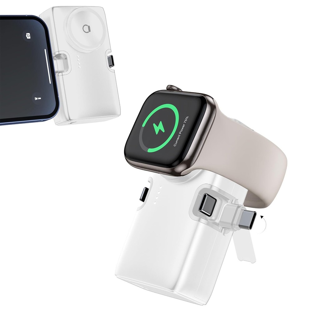 Portable Power Bank for iPhone Apple Watch, Built-in Foldable USB-C Connector 50