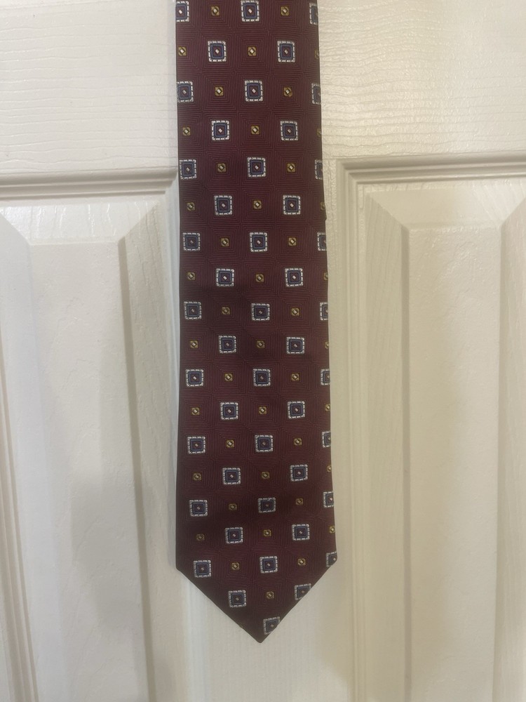 Jos. A. Bank Woven Silk Geometric Men's Tie Burgundy Blue Gold Classic