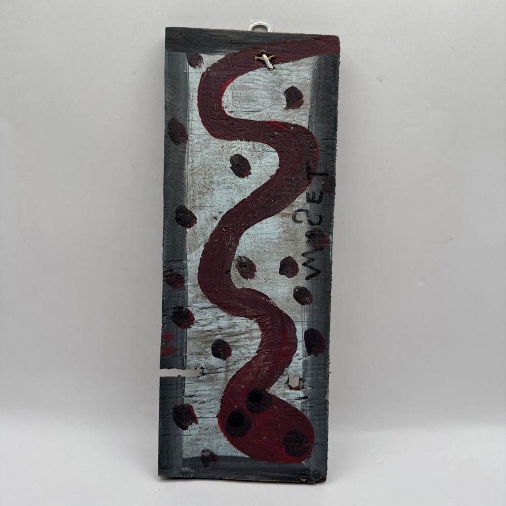 Original Mose Tolliver T Maroon Snake Folk Art Soda Can Tab Hanger 11