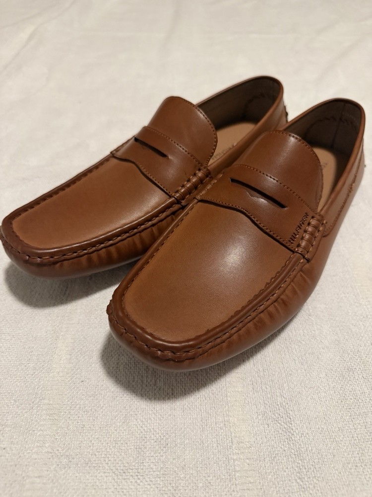 Tommy Hilfiger Men’s Brown Leather Loafers Slip On Driving Shoes Size 10