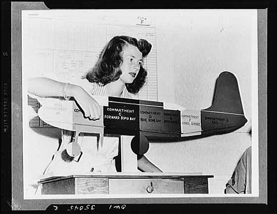 1940s Woman Demonstrating Combat Forward Bomb Bay Aircraft Model Prototype