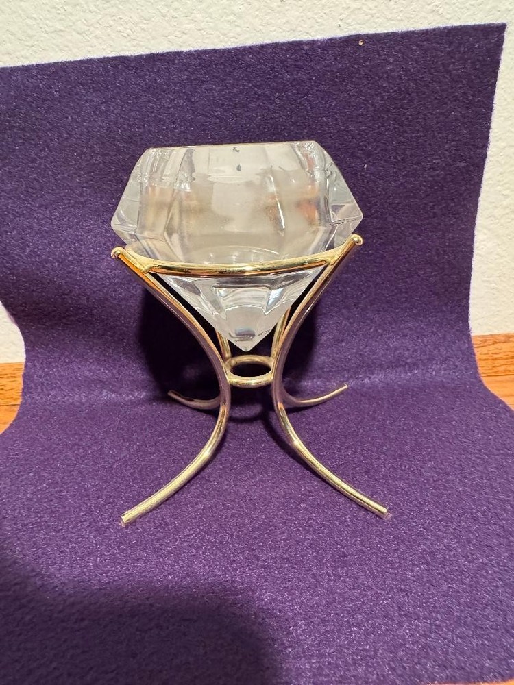 Partylite Solitaire Lead Crystal 24% Diamond Votive Tea Light Candle Holder