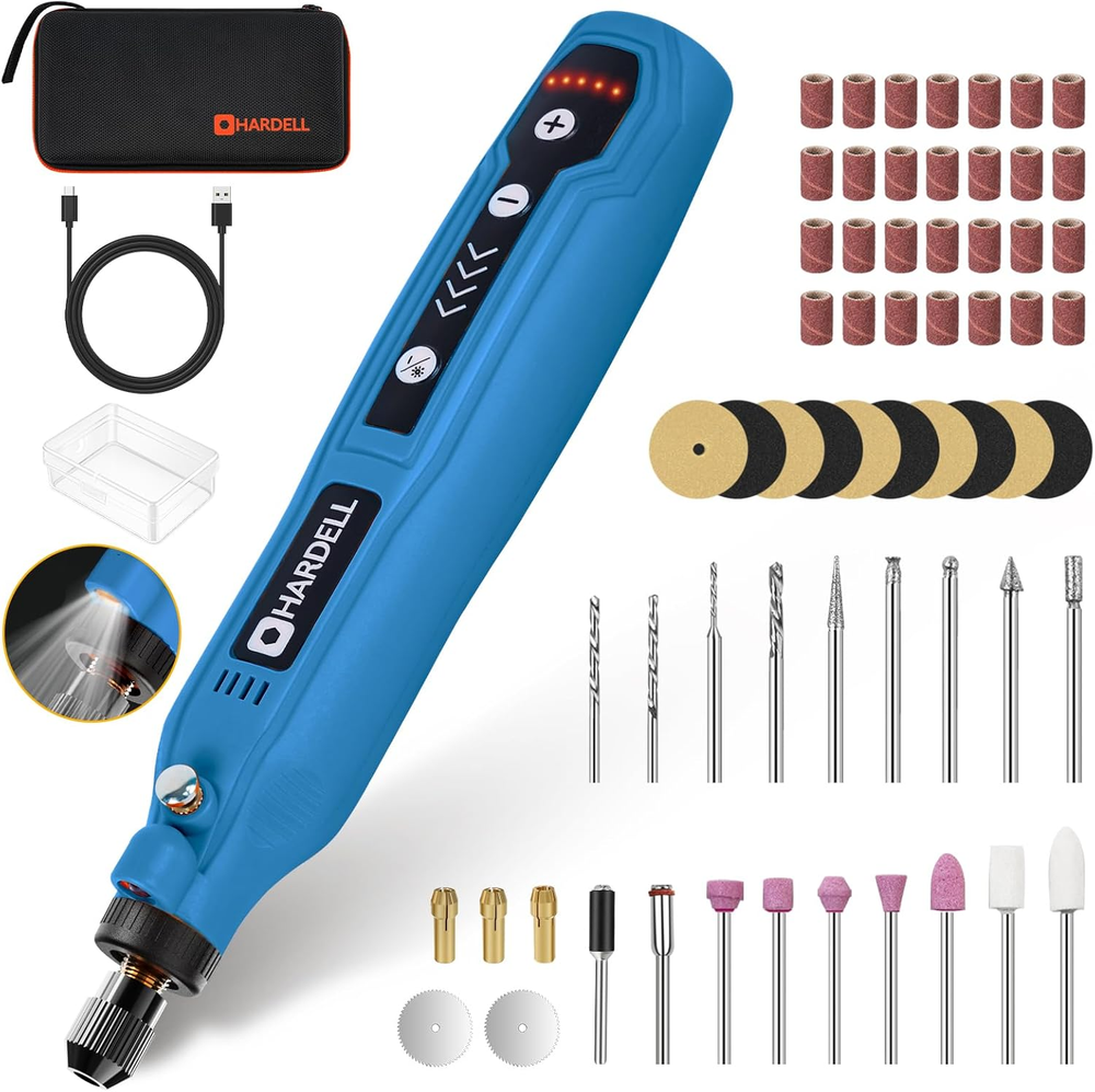 HARDELL 5-Speed Cordless Rotary Tool Kit with 61 Accessories and Flexible Shaft