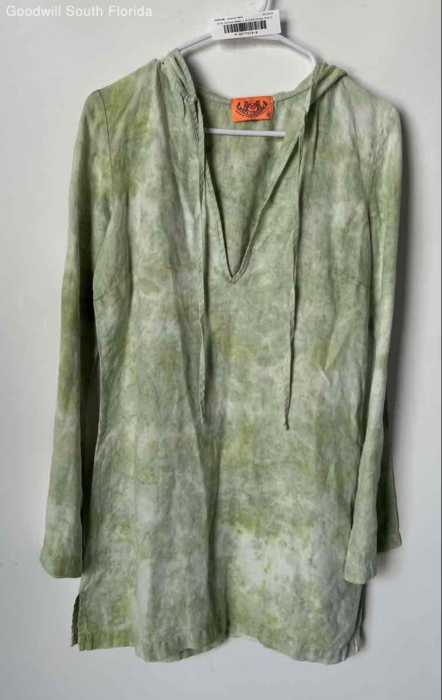 Juicy Couture Womens Green Tie Dye Long Sleeve Hooded Tunic Blouse Top Size S