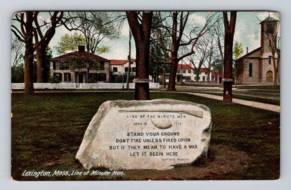 Lexington MA- Massachusetts, Line Of Minute Men, Antique, Vintage Postcard