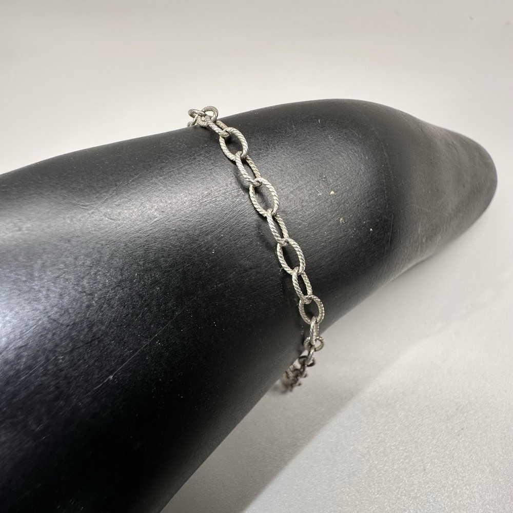 Sterling Silver 925 Italy Textured Chain Link Bracelet/Anklet 9”