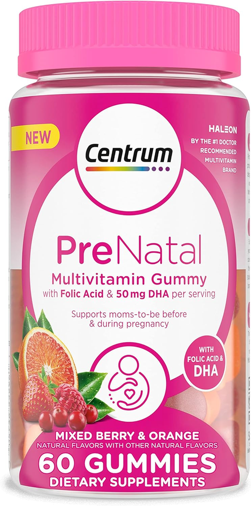 Prenatal Multivitamin Gummies with DHA and Folic Acid, Mixed Berry and Orange Fl-image