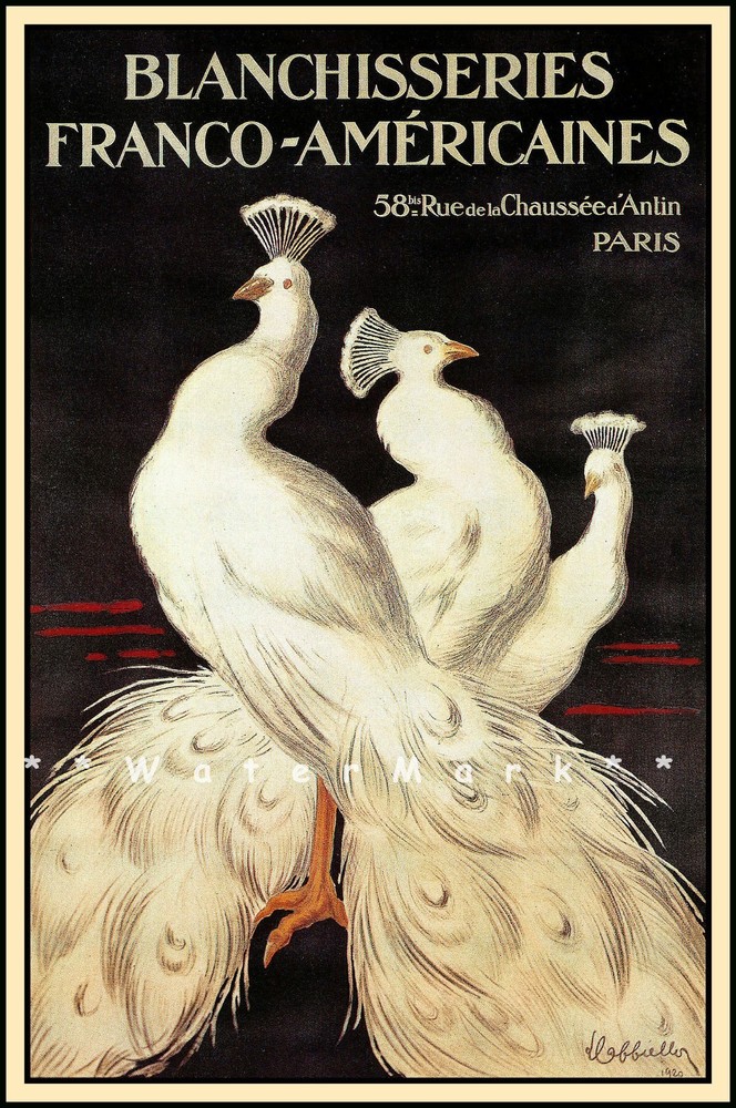 1920 Paris Franco Americaines Vintage Peacock Poster Print Retro Art Deco