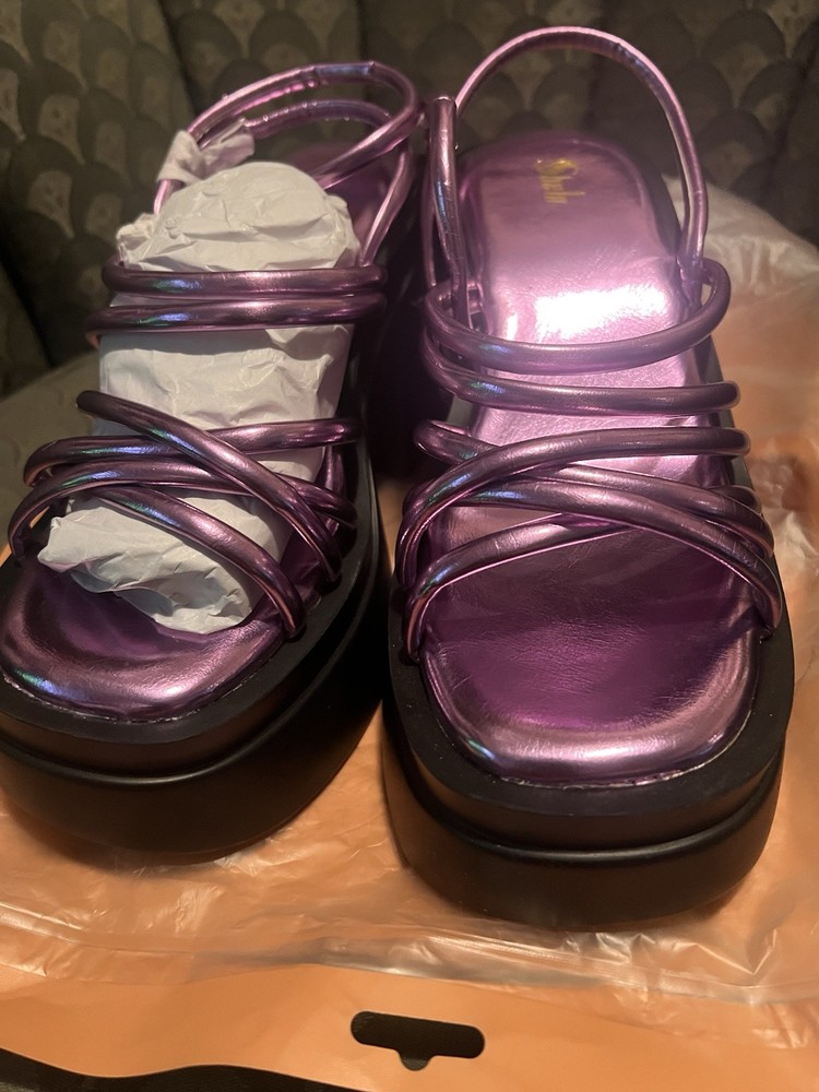 Shein Strappy Platform Sandals Pink Metallic Women’s Size 6 – Chunky Heel New