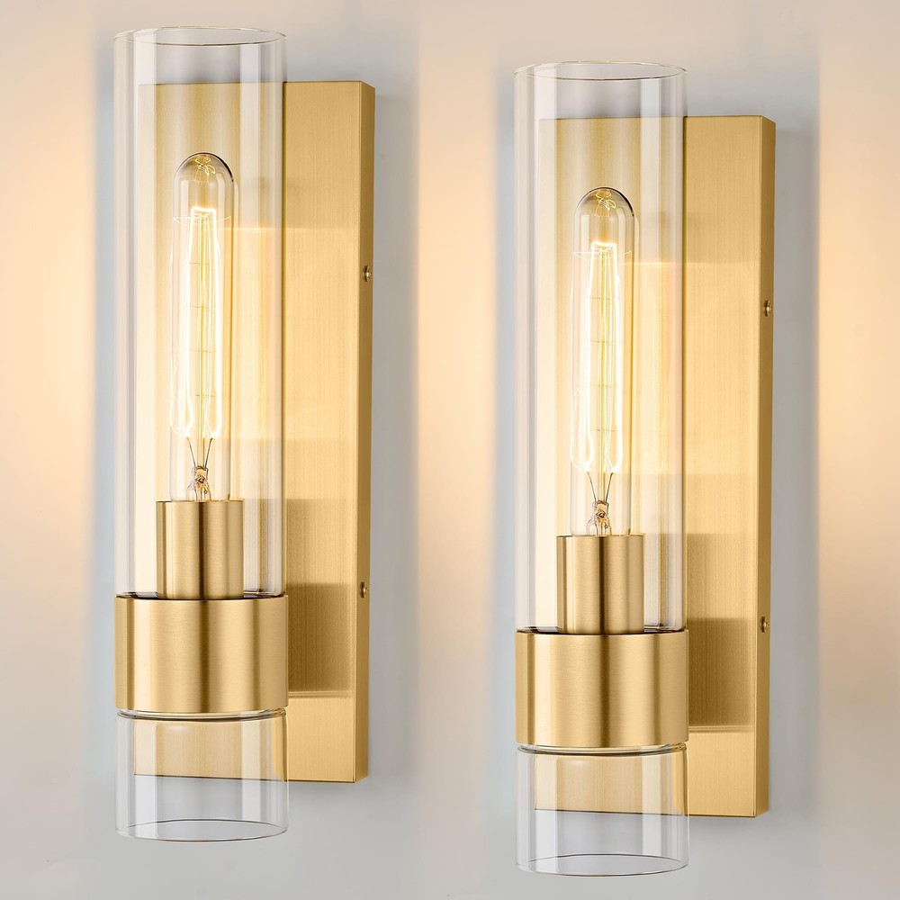 Gold Wall Sconces Set of 2, Modern Bathroom Sconces Wall Lighting Vanity Ligh...