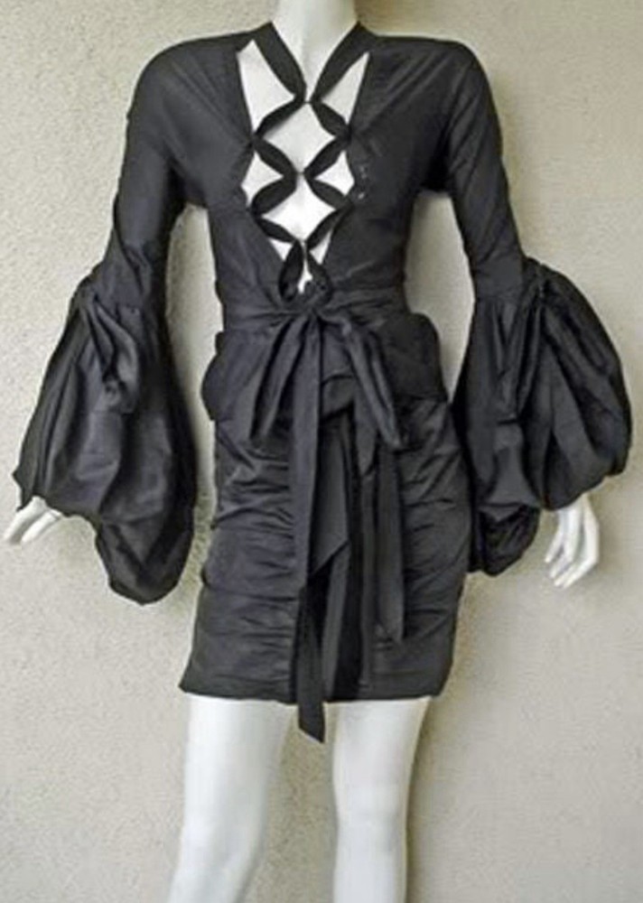 Yves Saint Laurent Top by Tom Ford Shirt Ribbon Tie Black Blouse FR34 Y2K Iconic