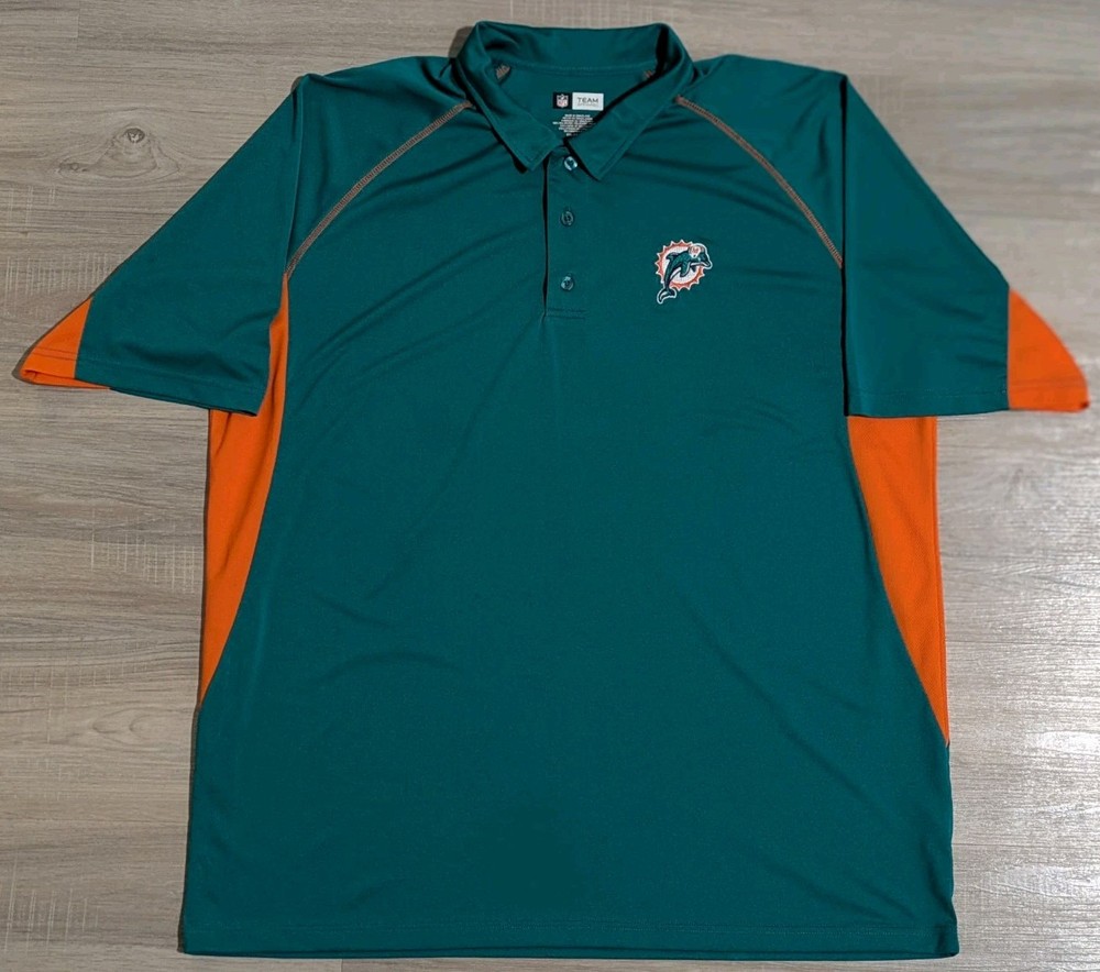 Throwback Teal/Orange Miami Dolphins Mens NFL Team Apparel Polo Shirt Size 2XL