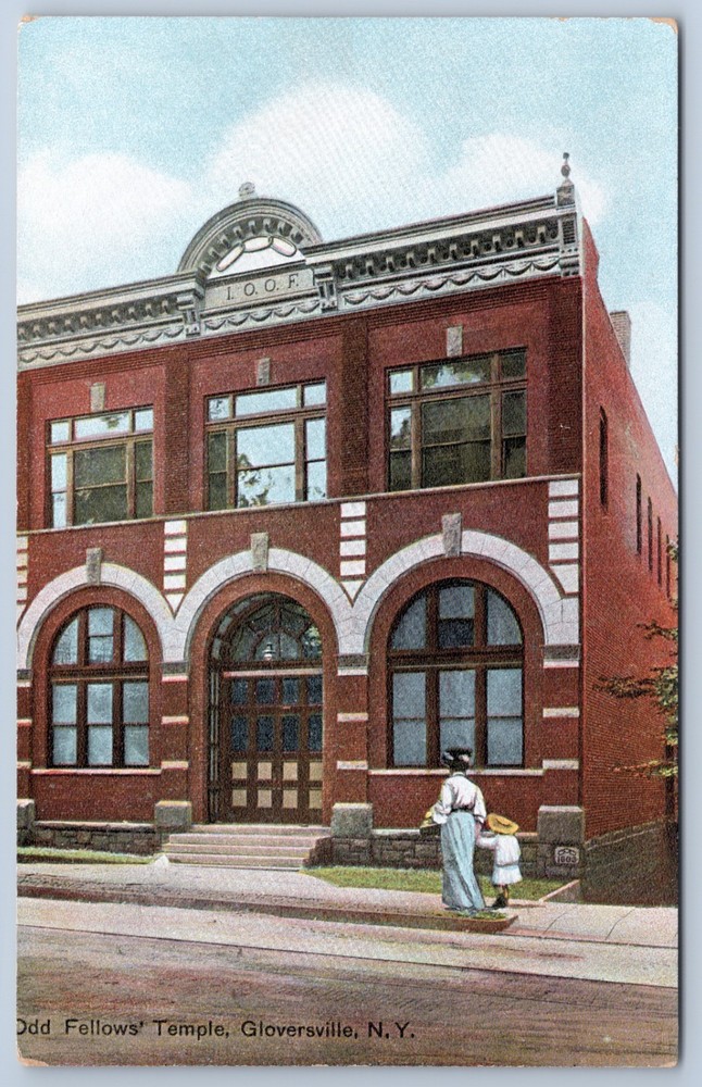 NY Gloversville Fulton Odd Fellows Temple IOOF Hugh C Leighton Postcard