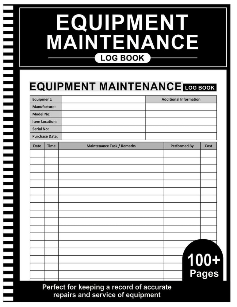 Equipment Maintenance Log Book - 8.5