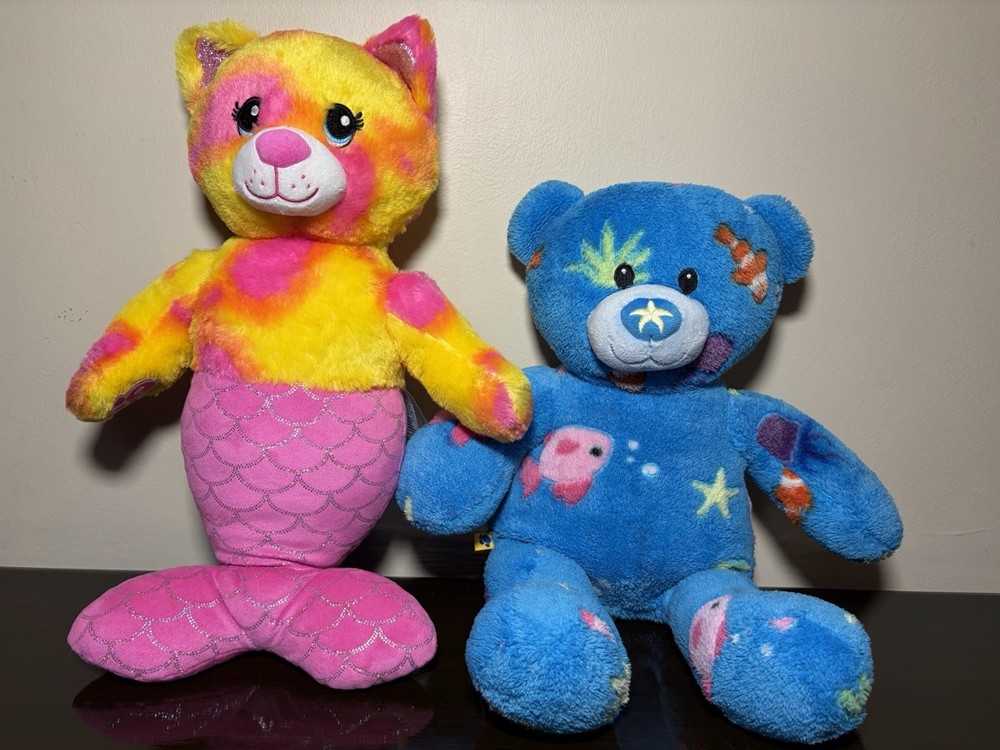 Under The Deep Blue Sea Retired Build-A-Bear Plush With Fish & Sea Animals Print