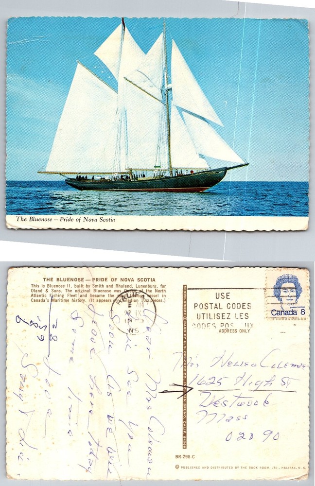 Bluenose II Schooner Nova Scotia Canada Chrome Postcard Posted 1970s