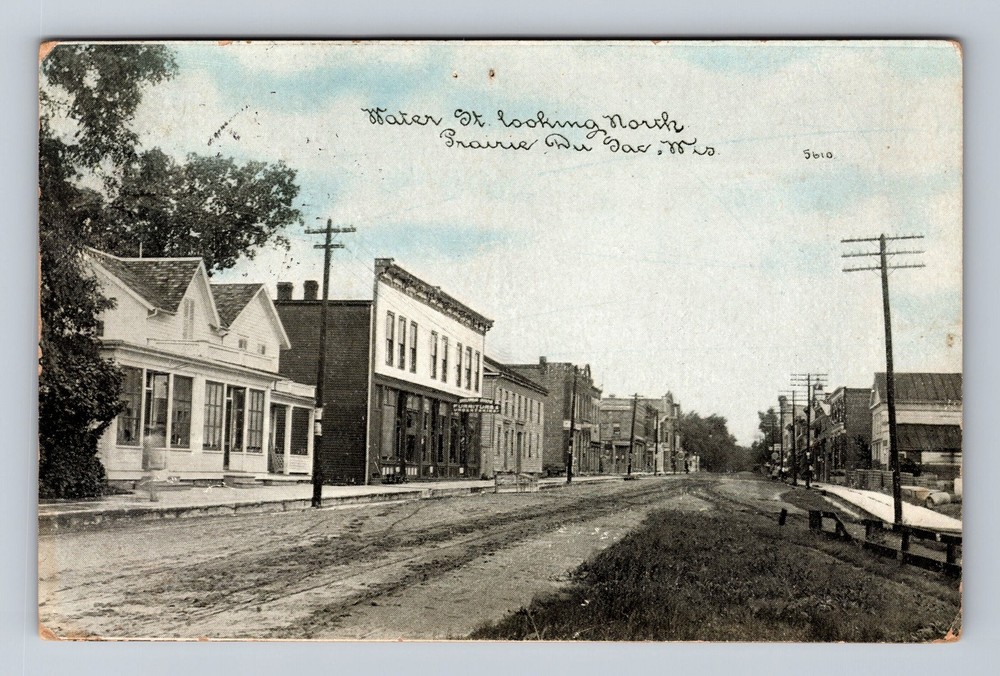Prairie du Sac WI-Wisconsin, North Main Street, Shops, Vintage c1910 Postcard