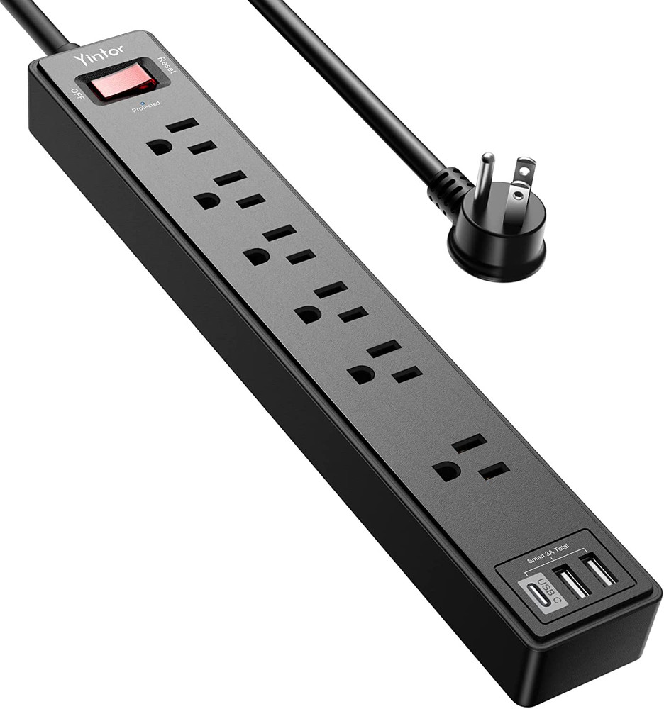 6Ft Power Strip Surge Protector -  Extension Cord with 6 AC Outlets and 3 USB Po