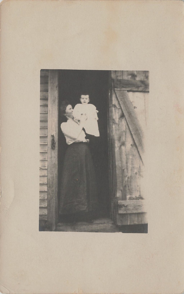 Woman Holding Baby In Doorway Fashion Portrait Real Photo Postcard 1910 Rppc