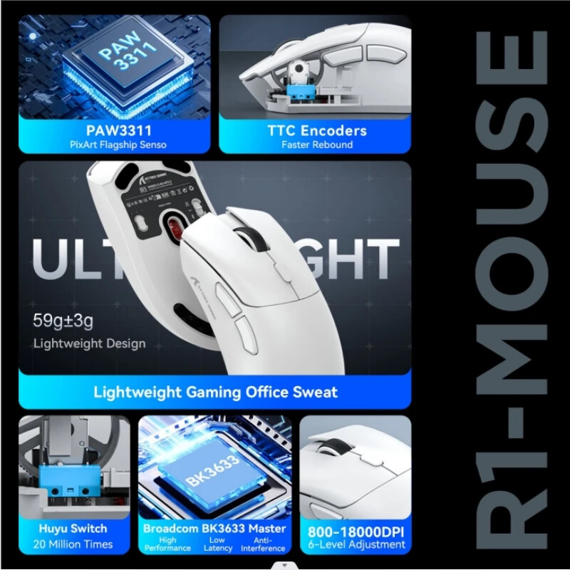 Bluetooth Gaming Mouse with 18000dpi PAW3311 and Tri-mode Wireless Connection