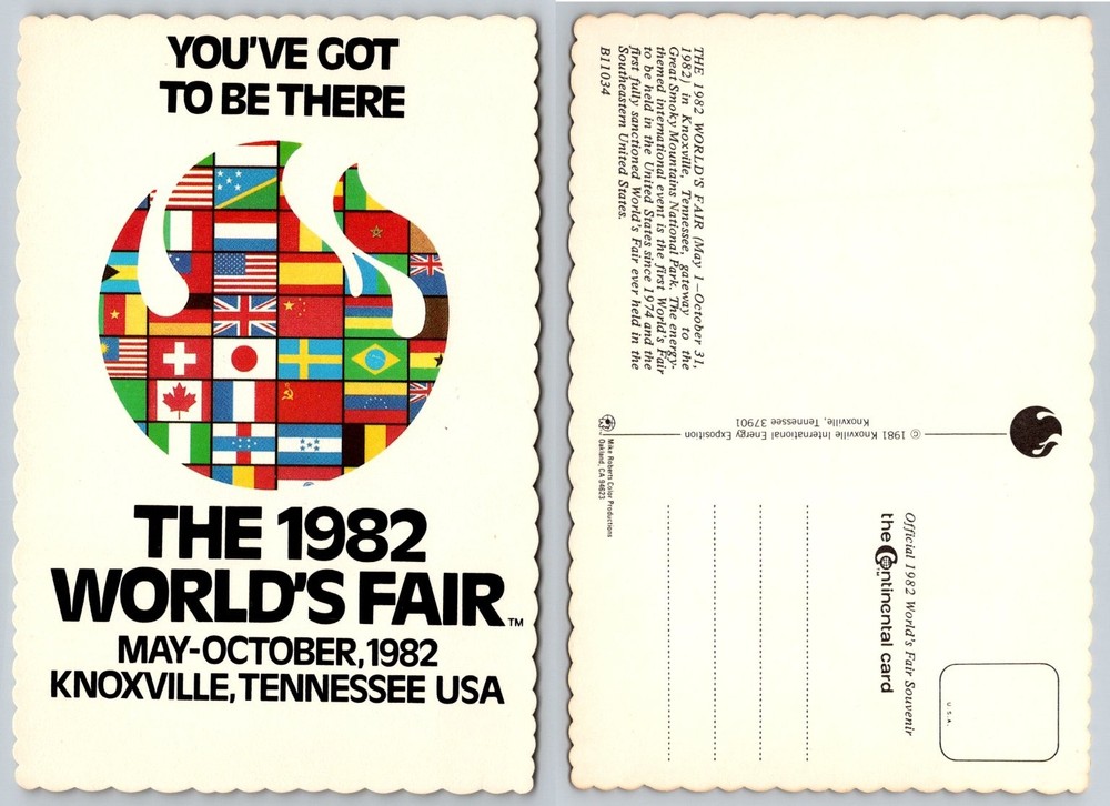 1982 World's Fair Knoxville TN Official Souvenir Postcard Flags Emblem