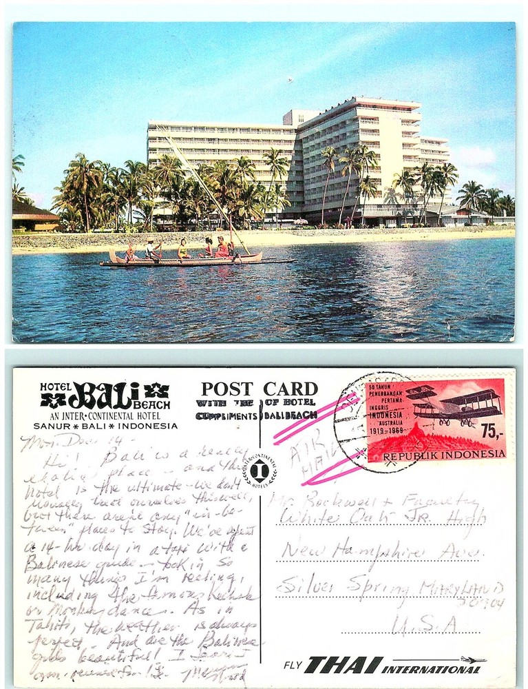 S04-6815, Hotel Bali Beach, Indonesia 1969 To Usa, Postcard