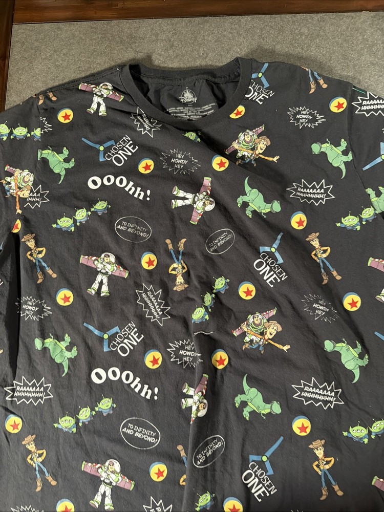 Disney Pixar Toy Story Shirt Black Woody Buzz Lightyear Print Size 2XL