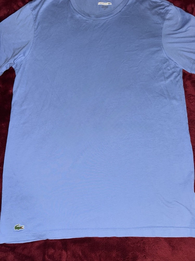 Lacoste Men's Blue Cotton Crew Neck Short Sleeve Logo T-Shirt Size L